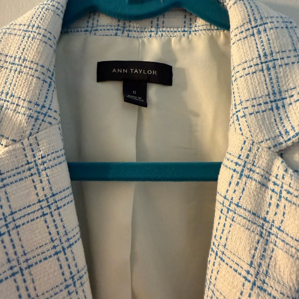 Ann Taylor Ivory and Blue Checkered Blazer